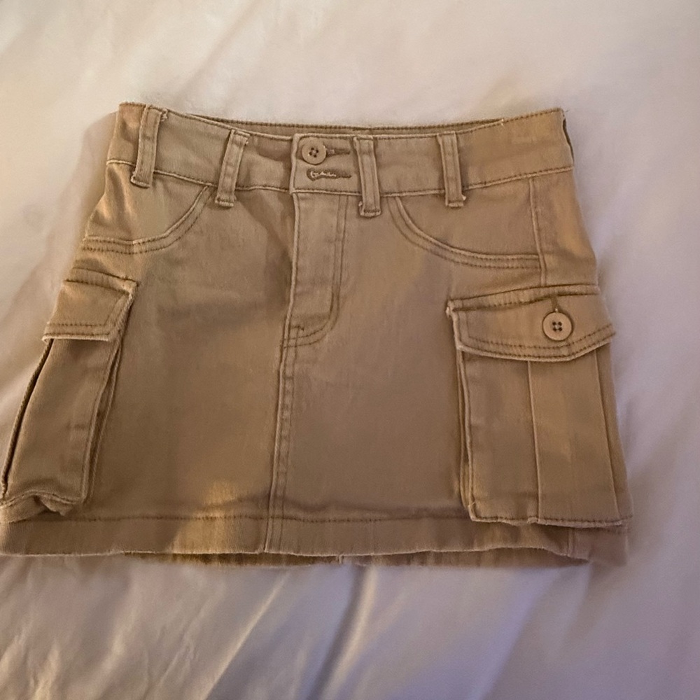 Tan Cargo Midi Skirt